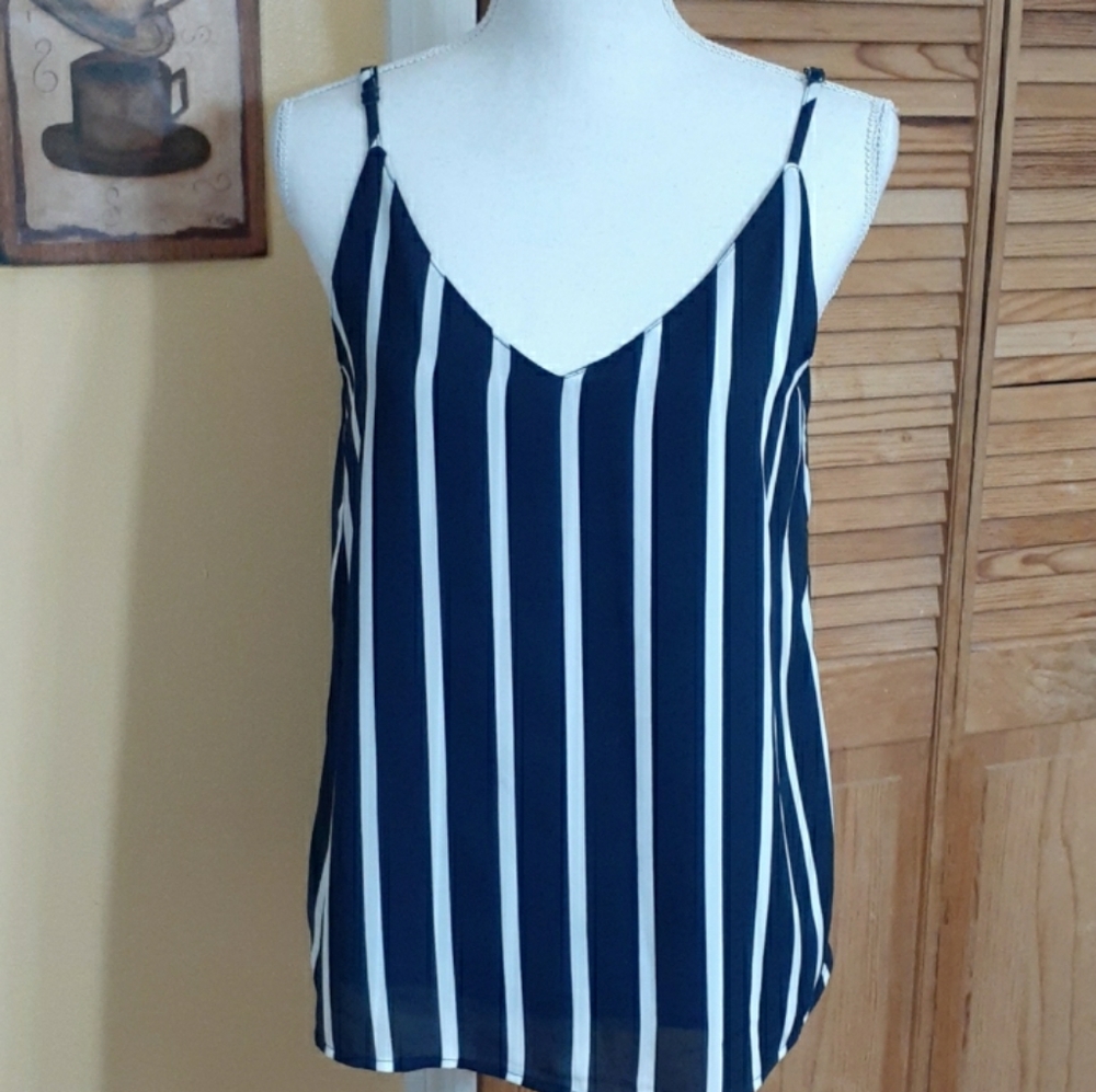 COTTON ON Blue Striped V-Neck Cami Tank Top Size S